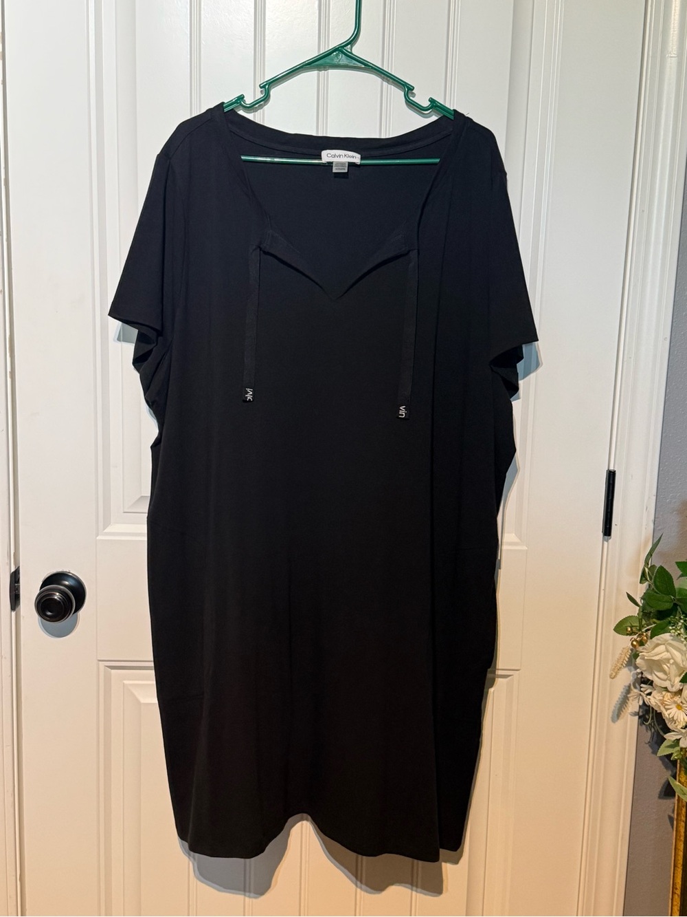 Calvin Klein Black V-Neck Swim Coverup with Tie